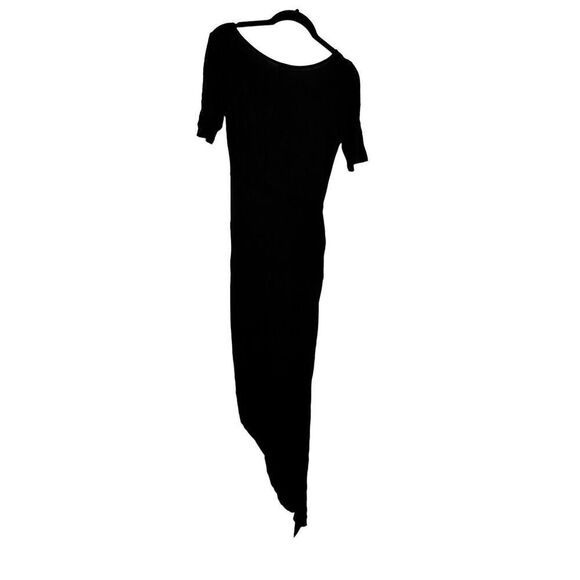 Coco Avante Short Sleeve Jersey Knit Asymmetric Hem Midi Dress Black Large - Picture 5 of 9